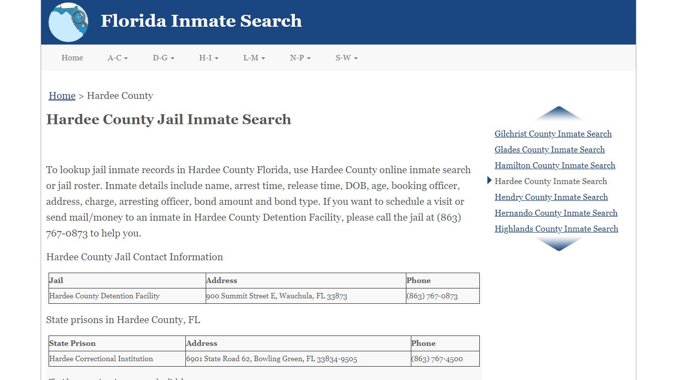 Hardee County FL Jail Inmate Search