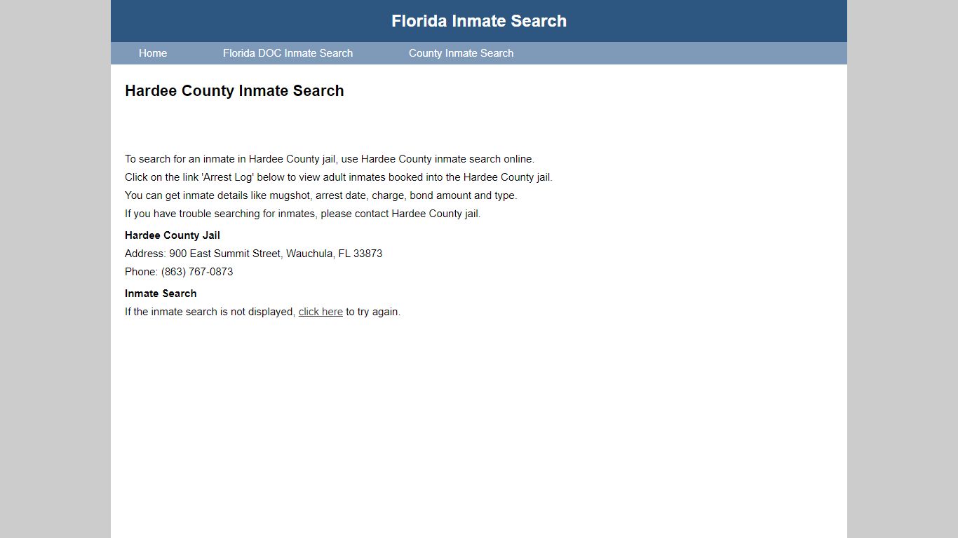 Hardee County Jail Inmate Search