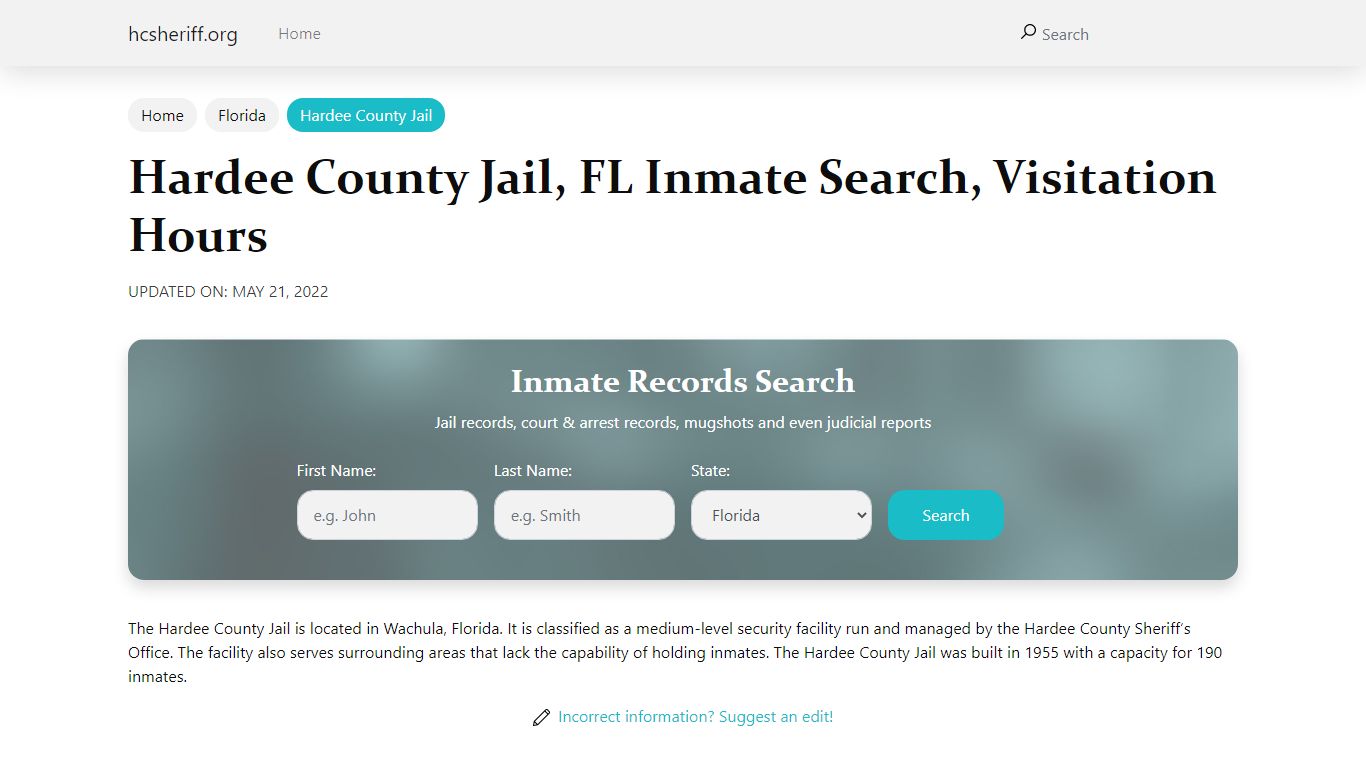 Hardee County Jail, FL Inmate Search, Visitation Hours